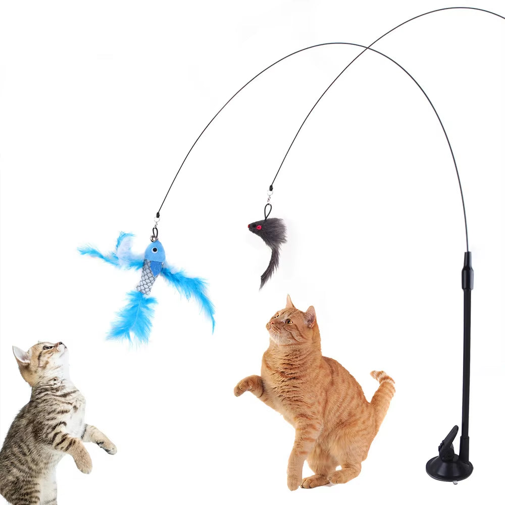 Simulated Bird Cat Teaser Toy with Bell and Suction Cup