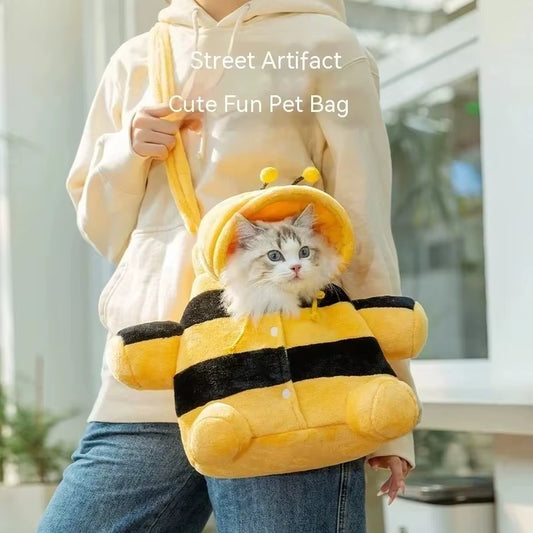 Cue Pet Carrier Bag,Internet Celebrity Autumn and Winter Warm Pet Outing Cute Little Bee, House Toy Cat Clothes