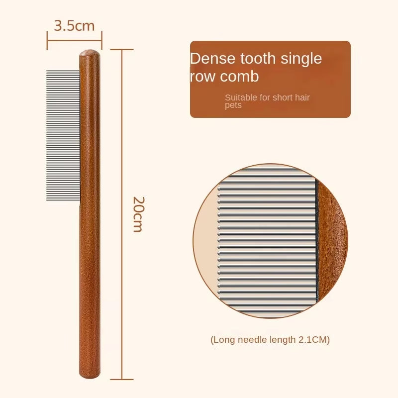 Stainless Steel Cat Comb with Wooden Handle