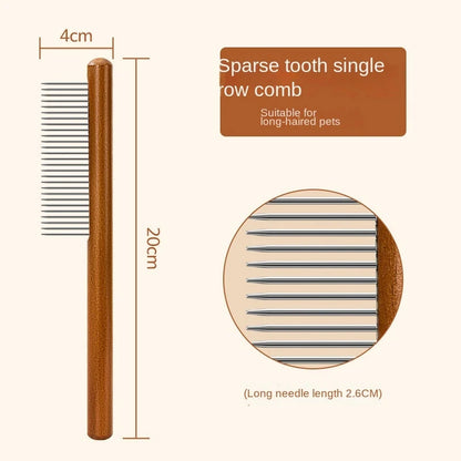 Stainless Steel Cat Comb with Wooden Handle