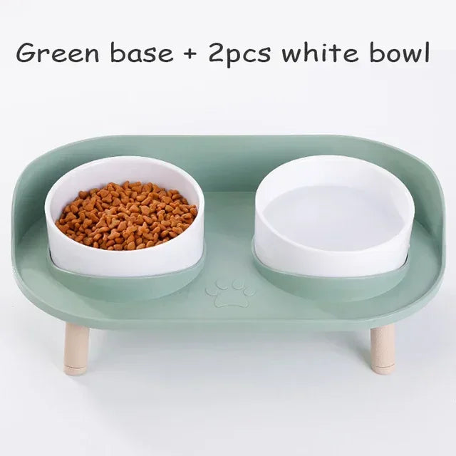 Elevated Double Food and Water Bowls for Cats and Dogs