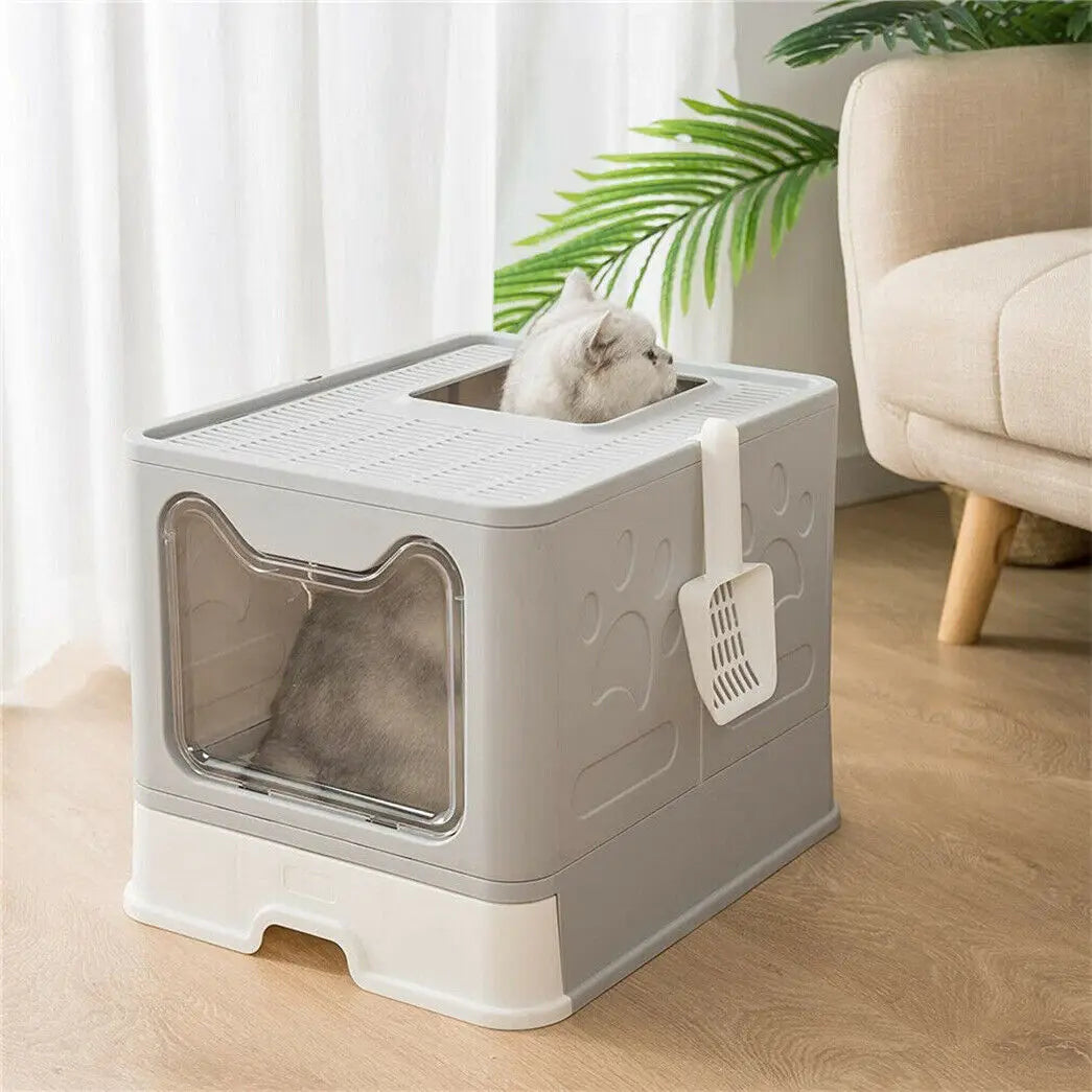 Foldable Cat Litter Box with Top Entry & Scoop