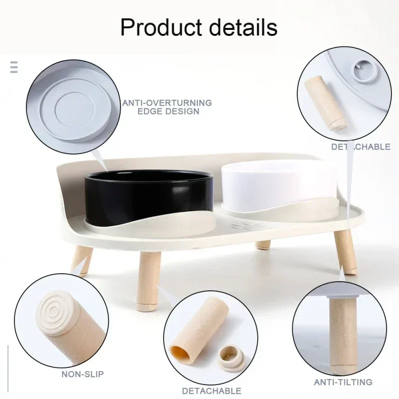 Elevated Double Food and Water Bowls for Cats and Dogs