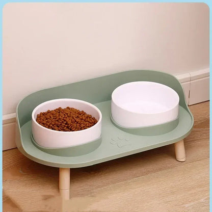 Elevated Double Food and Water Bowls for Cats and Dogs