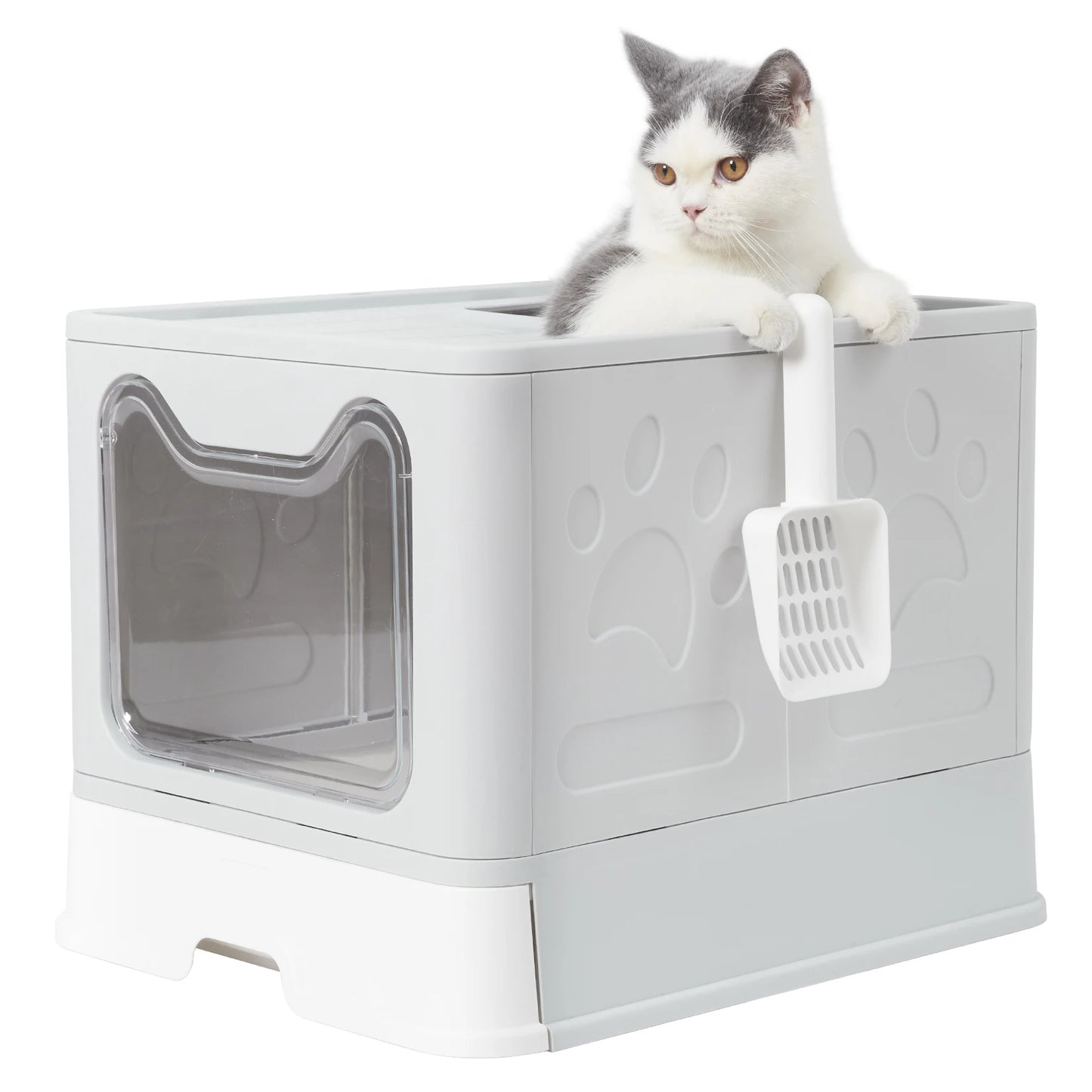 Foldable Cat Litter Box with Top Entry & Scoop