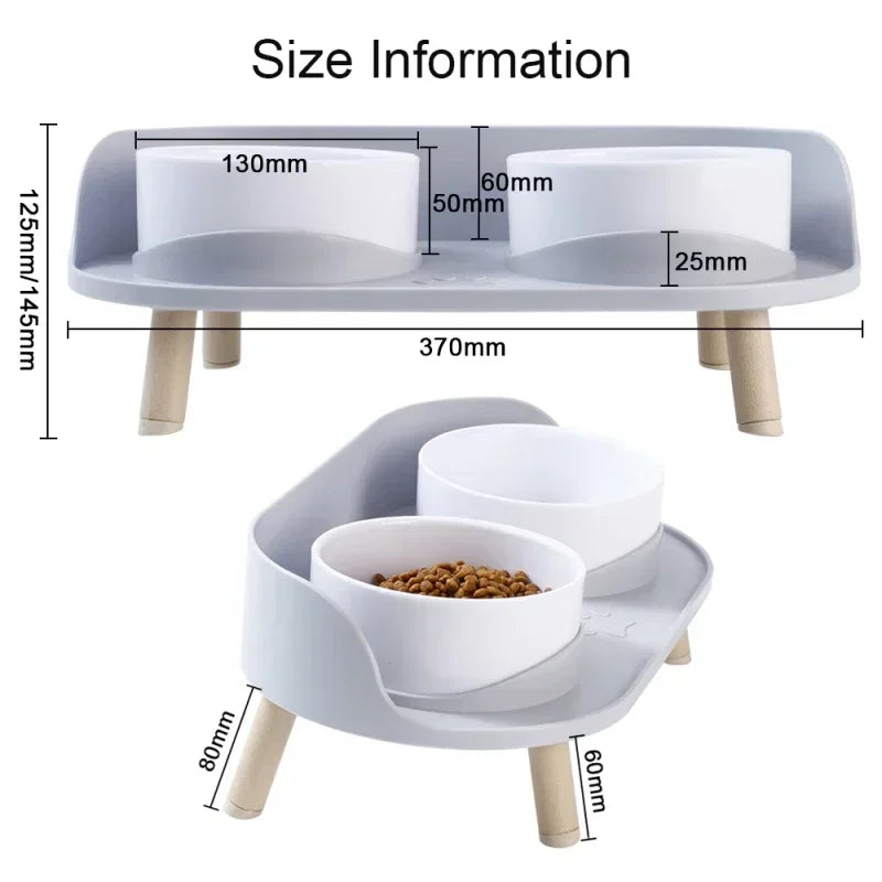 Elevated Double Food and Water Bowls for Cats and Dogs