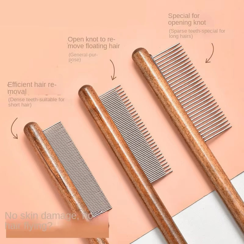 Stainless Steel Cat Comb with Wooden Handle