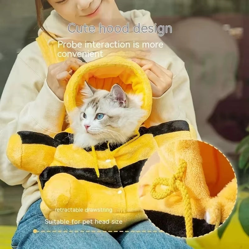 Cue Pet Carrier Bag,Internet Celebrity Autumn and Winter Warm Pet Outing Cute Little Bee, House Toy Cat Clothes