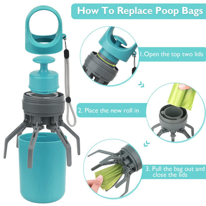 Compact Eight-Claw Dog Pooper Scooper with Bag Dispenser