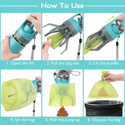 Compact Eight-Claw Dog Pooper Scooper with Bag Dispenser