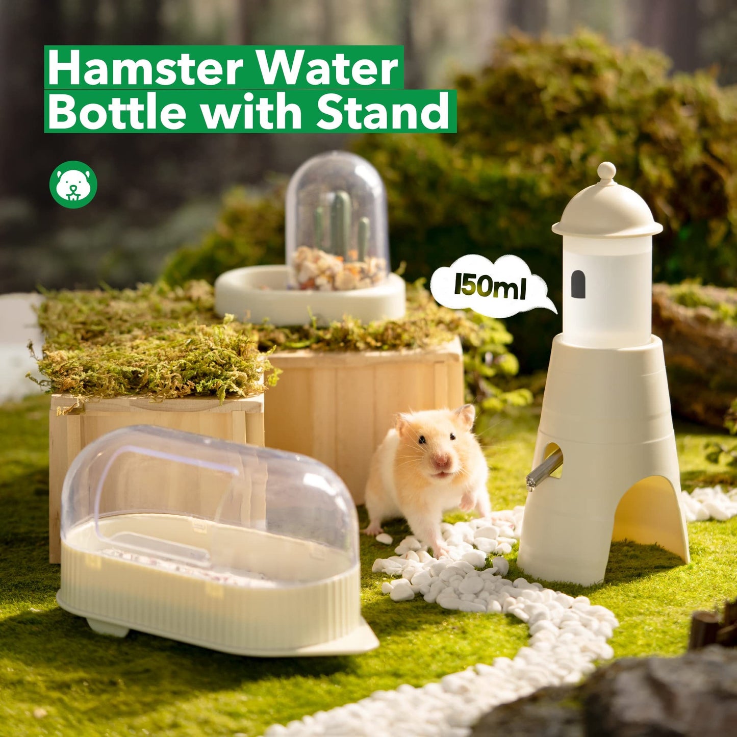 MEWOOFUN: Hamster Water Bottle with Stand & Hideout