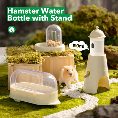 MEWOOFUN: Hamster Water Bottle with Stand & Hideout